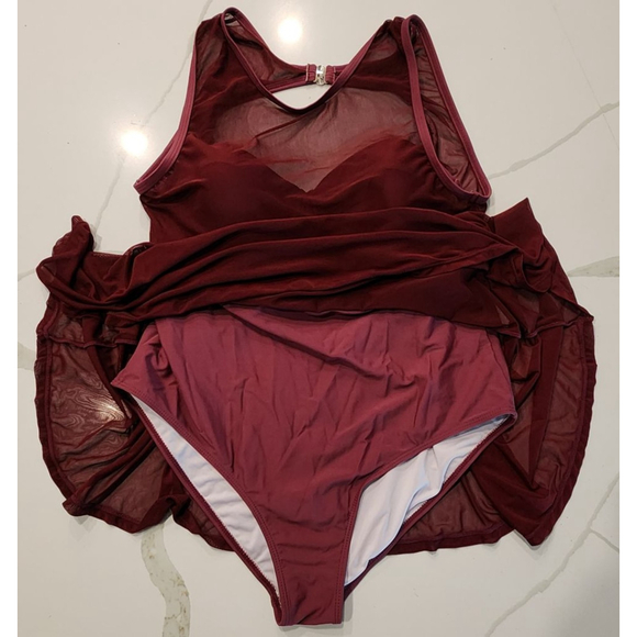 Torrid Underwire Long Mesh Overlay Swim Dress With Brief Violet XL - Picture 2 of 11